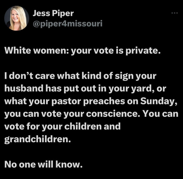 A graphic from Jess Piper about white women and voting