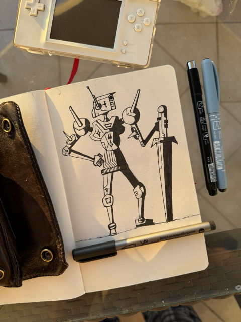 Robot knight, photo of moleskine liner sketch