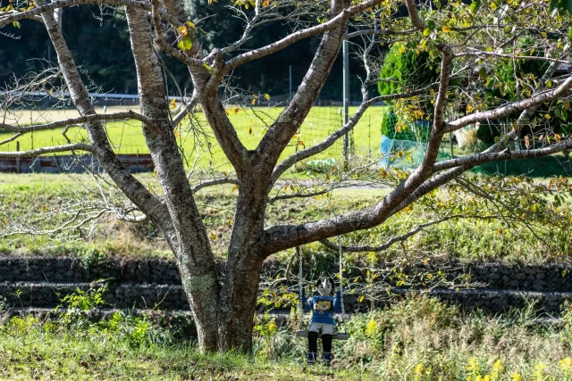 A puppet on a swing.