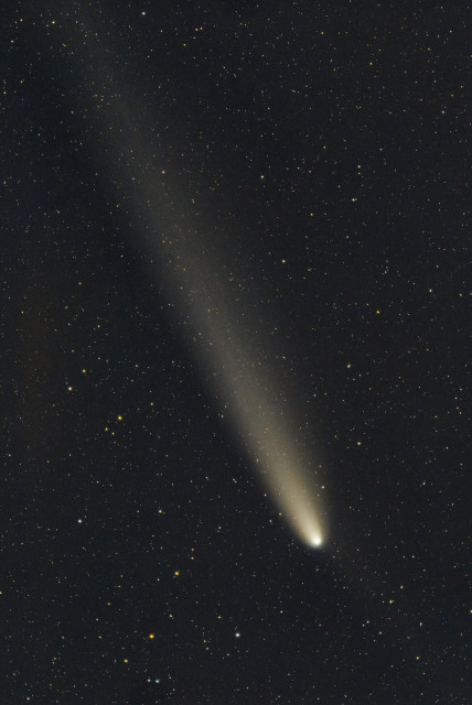 Comet Tsuchinshan-ATLAS capture through a small telescope. Comet and many stars.