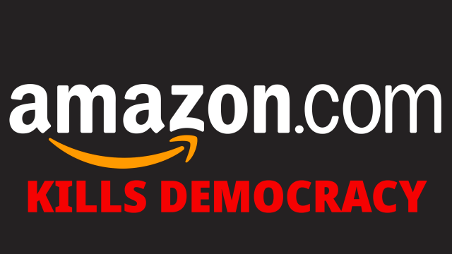 Amazon logo. Amazon.com Kills Democracy