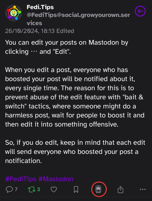 Mastodon post showing 7 replies, 3 reposts and 0 likes.