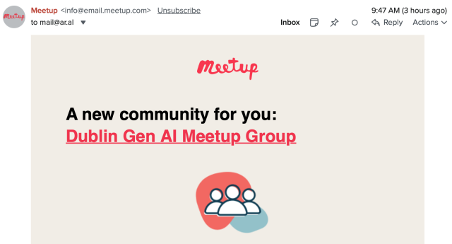 Meetup email: a new community group for you: Dublin Gen AI Meetup Group