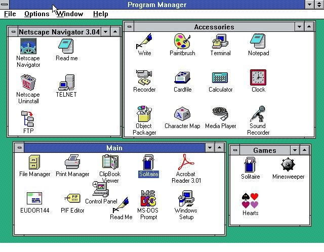 A picture of a Windows 3.11 desktop with Netscape Navigator installed. 