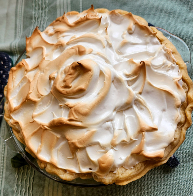 A lime pie with meringue.