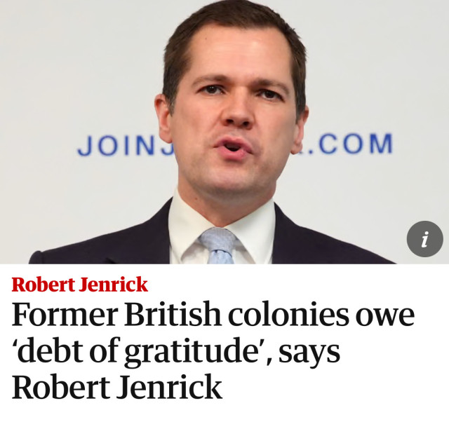 A screenshot of a Tory saying the former colonies owe a debt of gratitude 