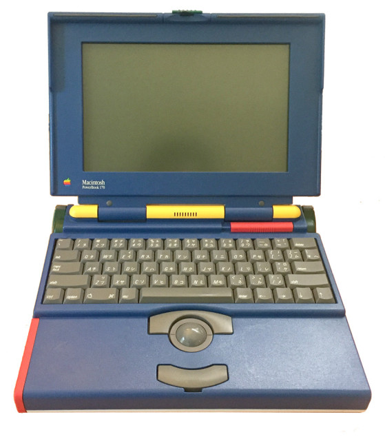 Blue, yellow, and red Apple Powerbook