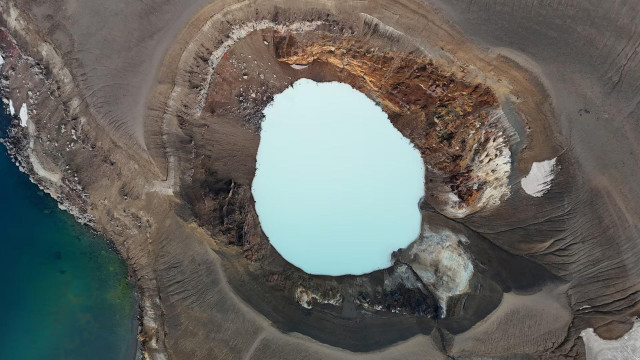 A drone view shows the Viti crater at the Askja volcano in Vatnajokull National Park, Iceland, August 2024. REUTERS/Stoyan Nenov