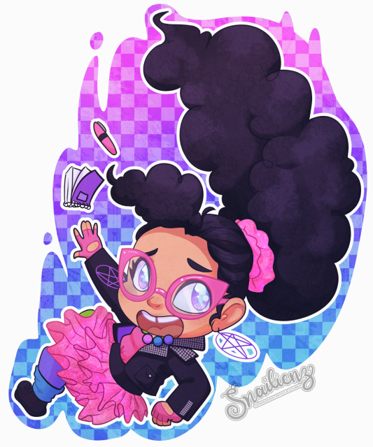 sheena, my oc, falling through the air as a cute lil chibi