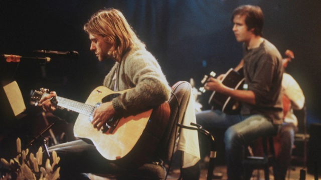 IMage of Nirvana during MTV Unplugged session, by Frank Micelotta/Getty