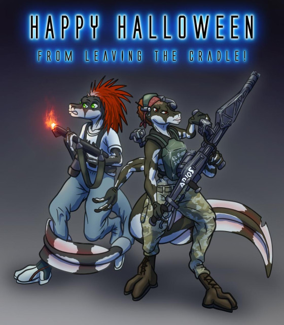 Ahshu and Nea cosplaying Ripley and Vasquez from "Aliens"