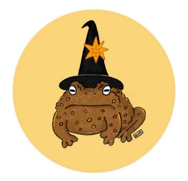 digital art of a brown toad with a witch’s hat