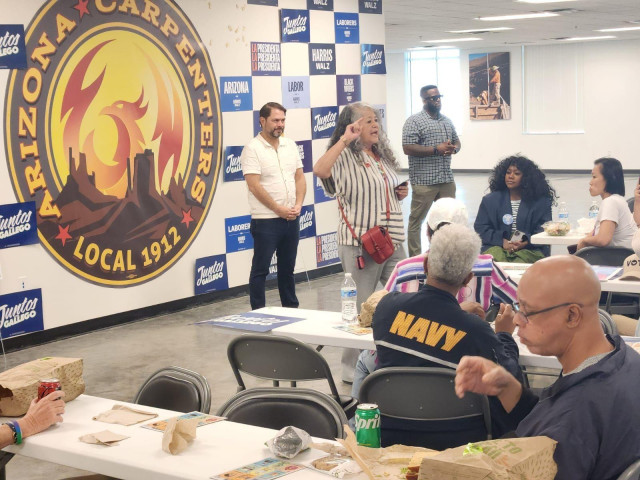 UFW President Teresa Romero speaks to UFW canvassers as they  get ready to hit the street to get out the vote in Arizona