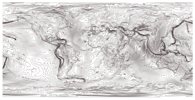 EGM2008 geoid model displayed using "contour lines" (2 m interval).