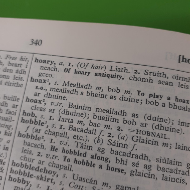 an entry of an Irish Gaelic dictionary; hoax = bob (or mealladh but that's less revelatory)