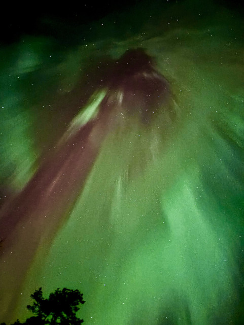 A green and red aurora corona 