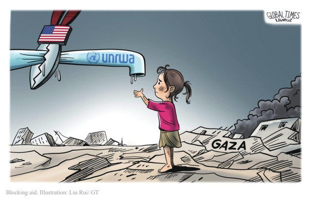 cartoon of US stopping UNRWA funding