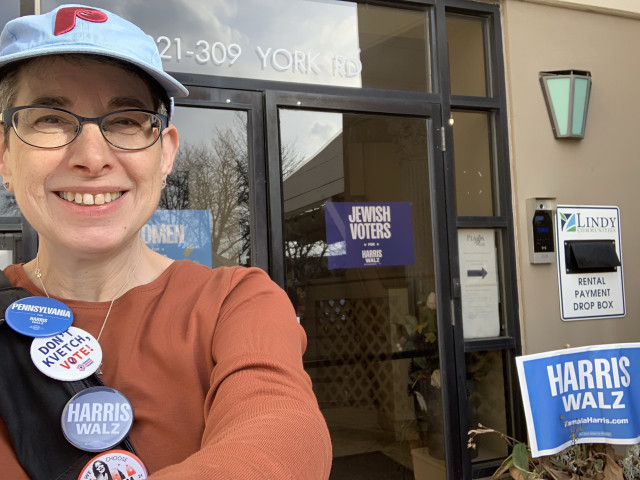 In front of canvassing staging area in Jenkintown, PA on Monday 11/4.