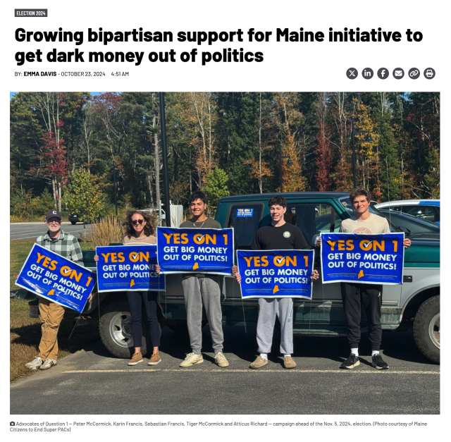 Headline:&nbsp;Growing bipartisan support for Maine initiative to get dark money out of politics