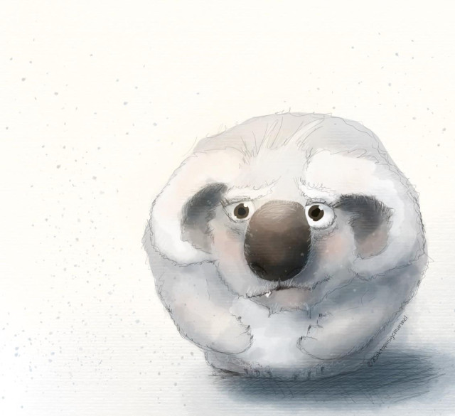 Drawing of a spherical koala.