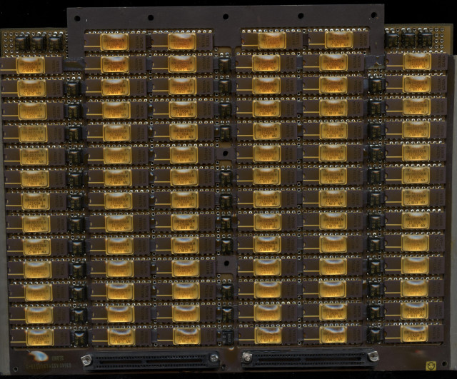 A field of INMOS 1601S70LM 64K by 1 bit static ram chips.
