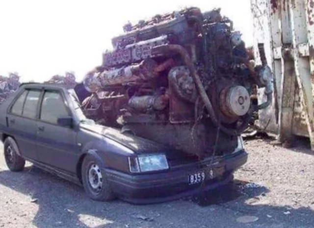 A crappy old car with a huge engine