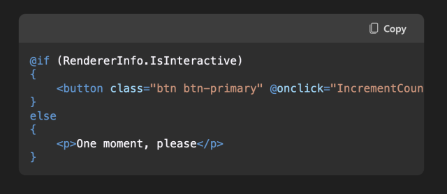 RenderInfo.IsInteractive in an if statement in a Razor file. (https://devblogs.microsoft.com/dotnet/announcing-dotnet-9/#blazor-improvements-in-.net-9)