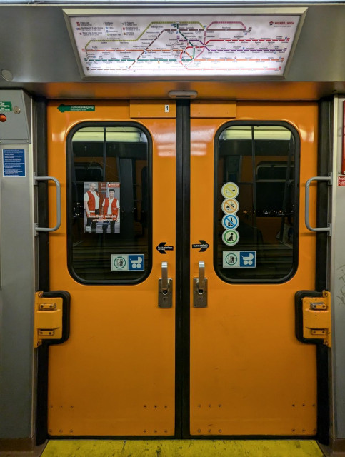 Orange doors of a type U stock