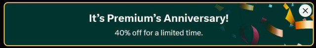 Screenshot of X offer: "It's Premium's Anniversary! 40% off for a limited time."