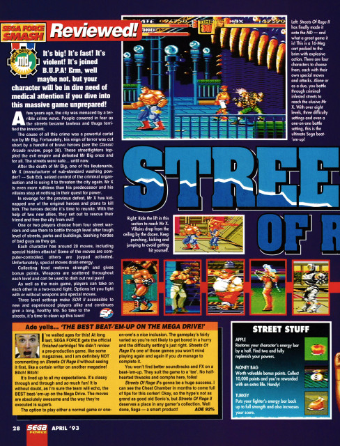 Review for Streets of Rage 2 on Mega Drive.
Taken from Sega Force 16 - April 1993 (UK) 

score: 93%