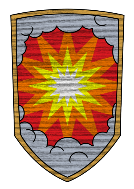 Embroidered shield-shaped patch featuring a flash surrounded by smoke.