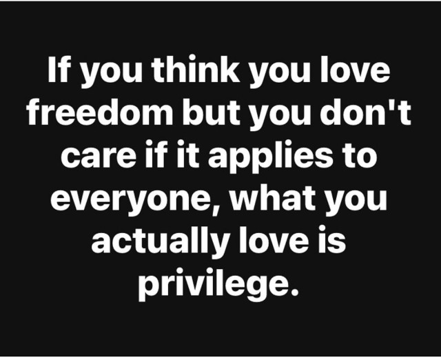 If you think you love
freedom but you don't
care if it applies to
everyone, what you
actually love is
privilege.