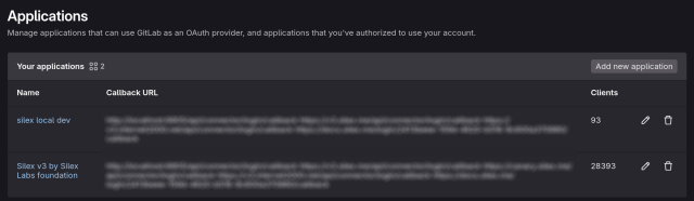 list of oauth apps in gitlab, we see that silex app has 28K+ users