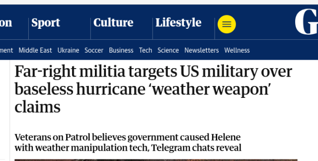 Guardian: Far-right militia targets US military over baseless hurricane ‘weather weapon’ claims