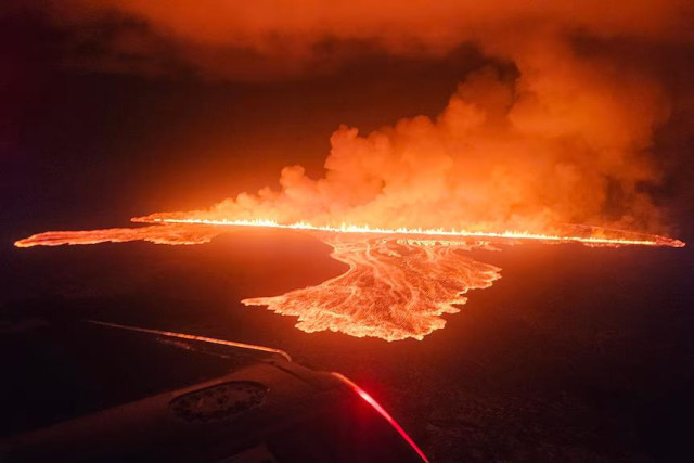 Lava spewed west and north of the volcano. (AP: Civil Protection in Iceland)