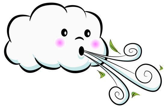 A picture of a cloud blowing wind representing that it's very windy outside.