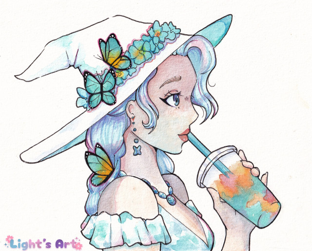 Butterfly Milk witch with her sweet drink