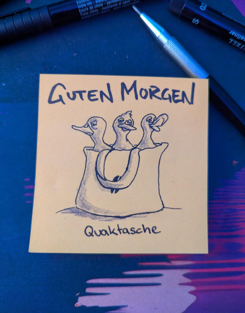 Drei Enten sitzen in einem Beutel - es ist eine Quaktasche 