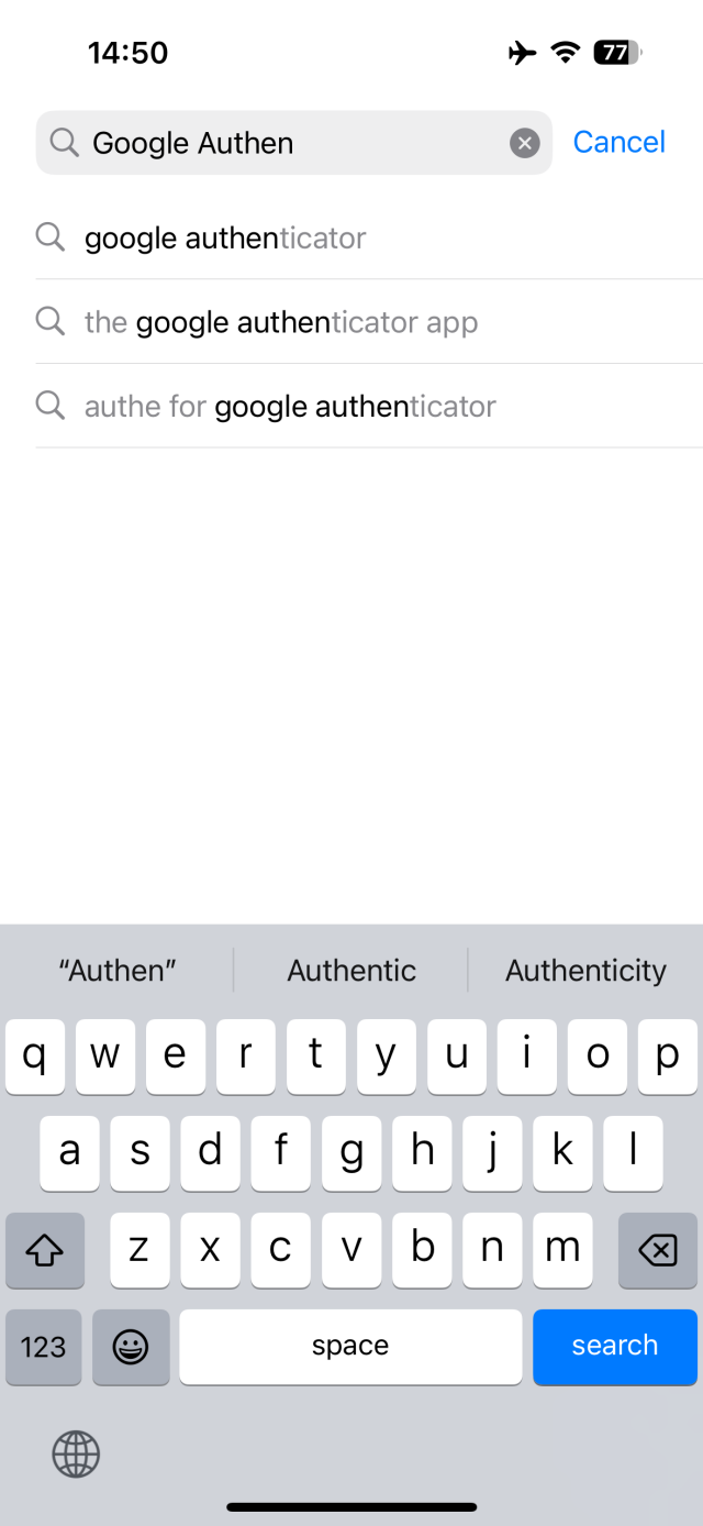 Screenshot of the App Store app showing a search suggestion based on text input in the search field