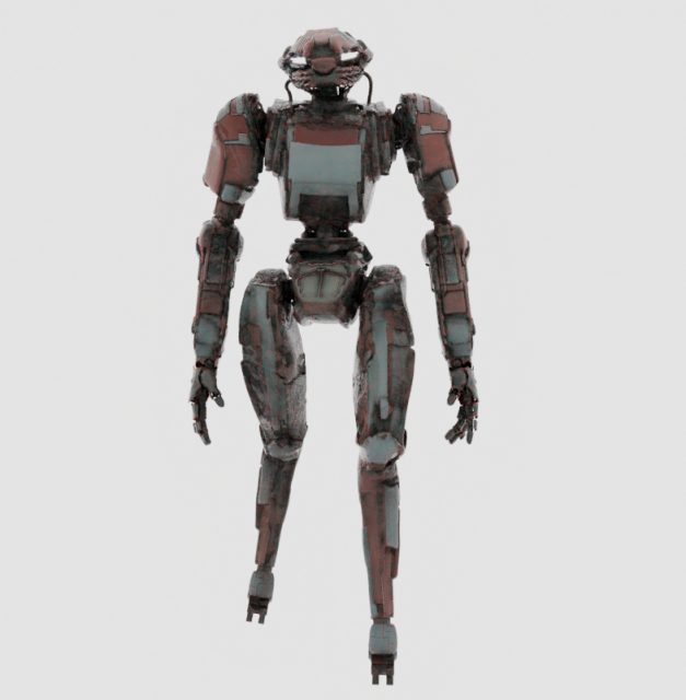 Front view of a grey and red thetik with digitigrade legs and small feet.