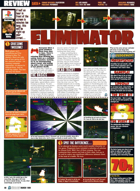 Review for Eleminator on PSone from GamesMaster 79 - March 1999 (UK)

score: 70%