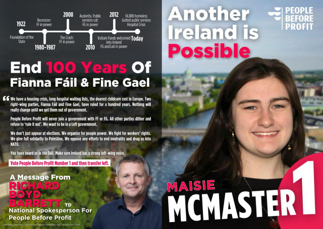 Front and back of Maisie McMaster's campaign leaflet