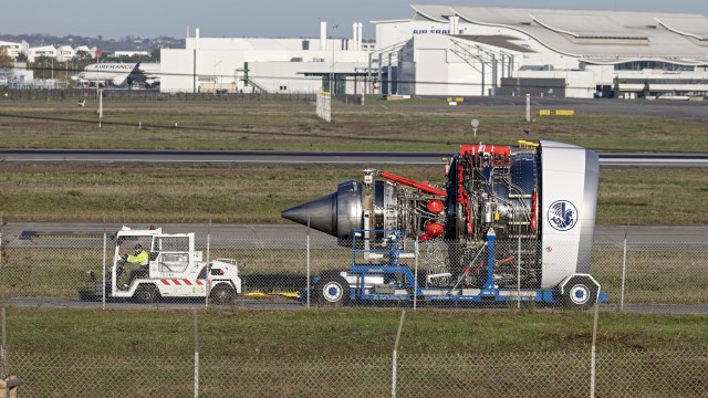 Future Air France engine on a cart being taken for a ride. 