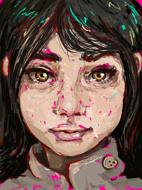 A portrait drawing of a girl, it is colorful