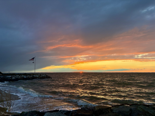 Sunset on the Chesapeake bay on a very windy evening. 