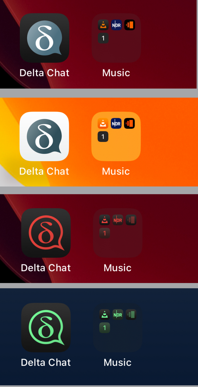 Screenshot with Delta Chat logo variations