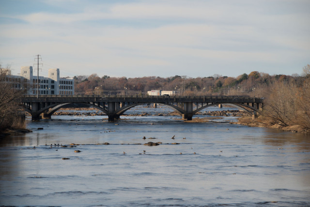 The twin bridges of Main Street, viewed from a former rail bridge used for pedestrians.