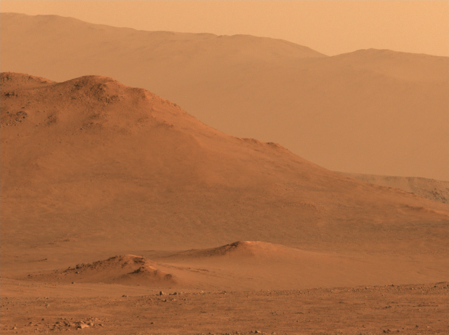 a red-toned photography of a Martian landscape