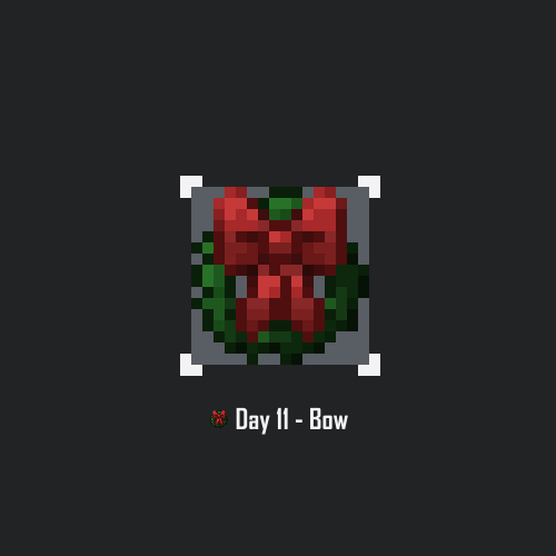 Pixel icon of a festive wreath with a red bow on it