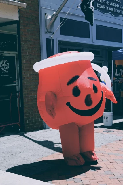 A depressing photo of a guy dressed as the Kool Aid man